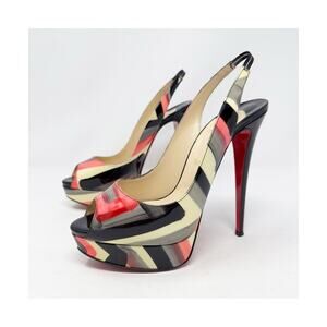 Christian Louboutin Lady Peep Sling Graffiti Platform Heels Womens Size 40